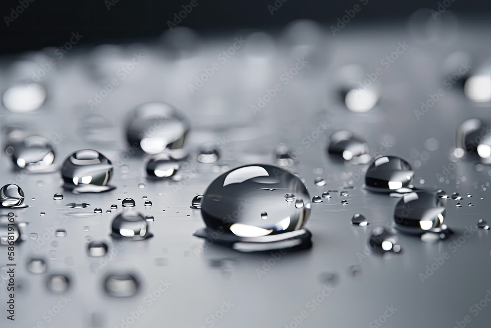 water droplets on a reflective metal surface. Generative AI