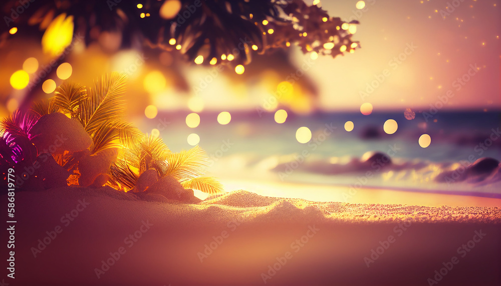 beautiful beach summer background with bokeh 3d. Generative AI