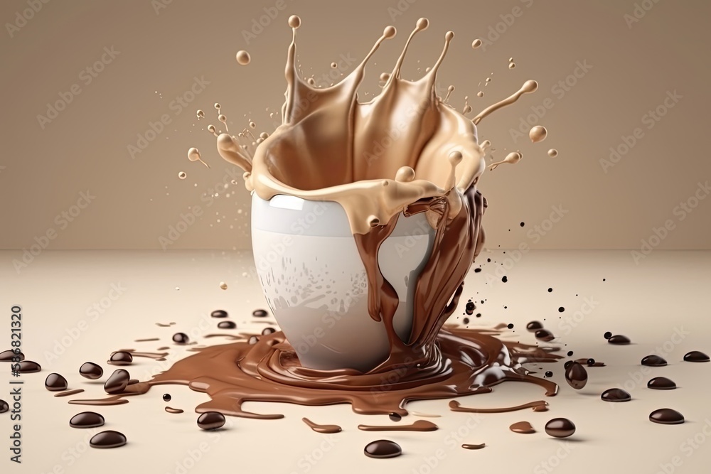 chocolate splash into a cup of coffee. Generative AI