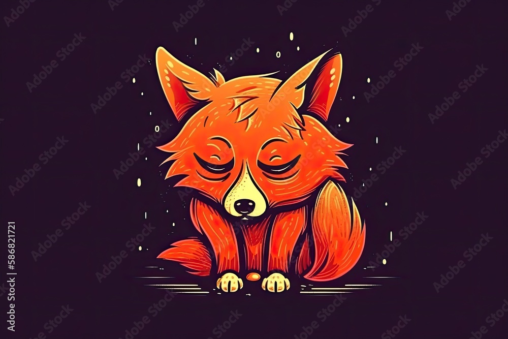 serene red fox sitting with closed eyes. Generative AI