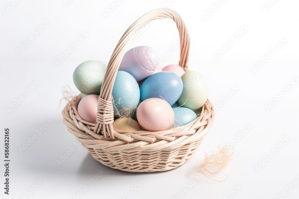 basket overflowing with vibrantly colored Easter eggs. Generative AI