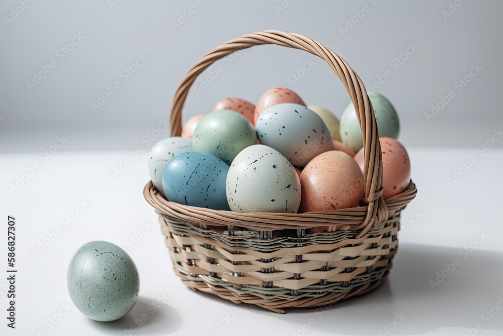 colorful Easter basket filled with eggs. Generative AI