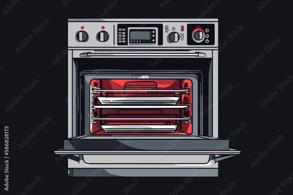 modern red oven with a view of the interior. Generative AI