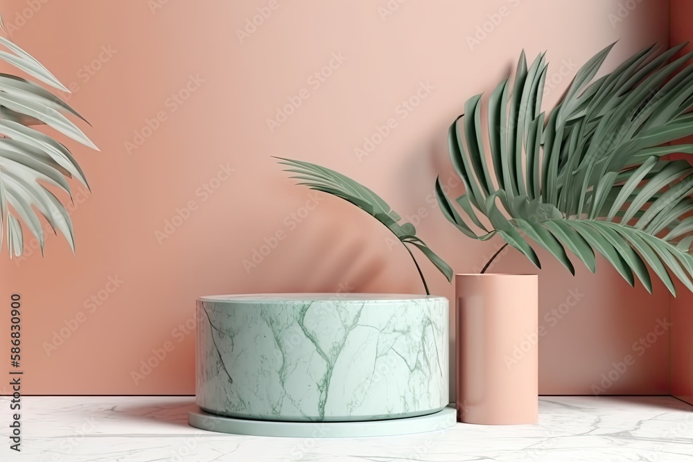 potted plant sitting on a windowsill against a pastel pink wall. Generative AI