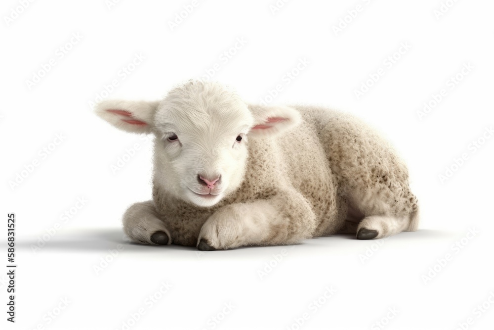 cute baby lamb resting on the grassy ground. Generative AI