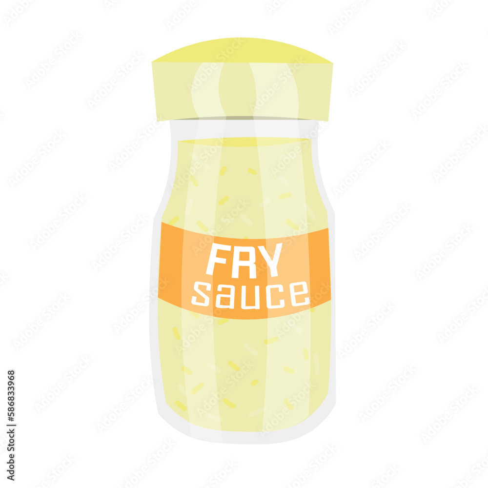 Bottle of tasty fry sauce on white background