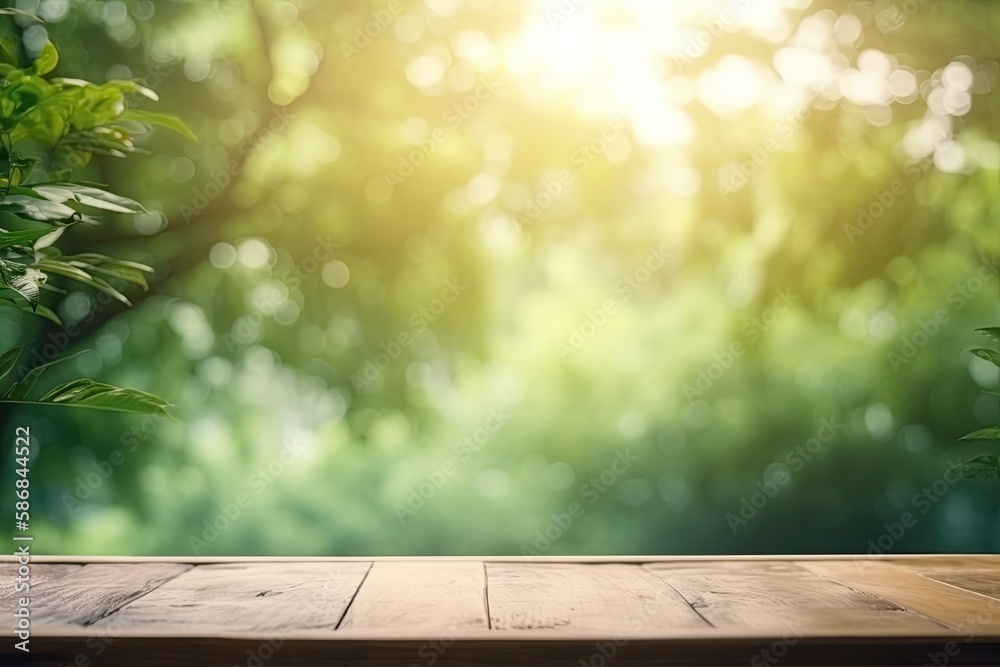 Wooden Table Top with a Blurred Background. Generative AI