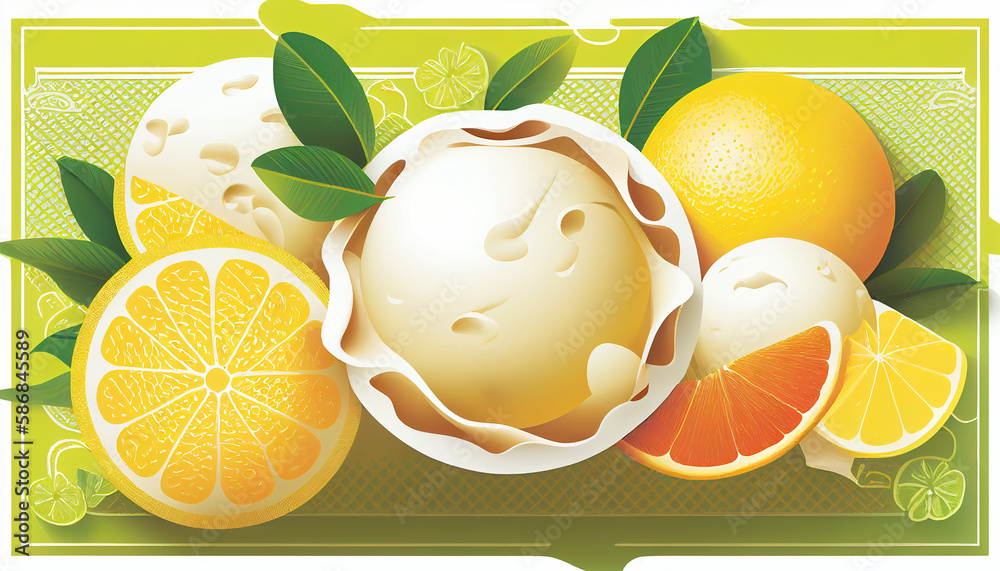 Lemon Sorbet Summer Background. Generative AI