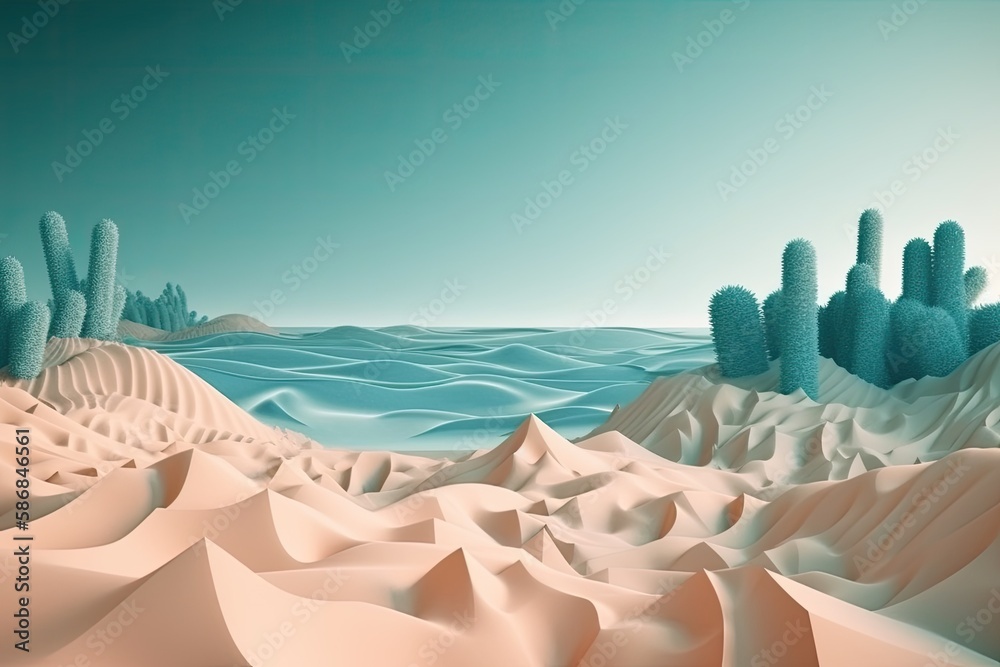 desert landscape with cactus trees. Generative AI