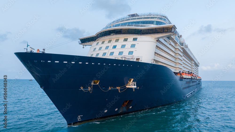 Cruise Ship, Cruise Liners beautiful white cruise ship above luxury cruise in the ocean sea at early