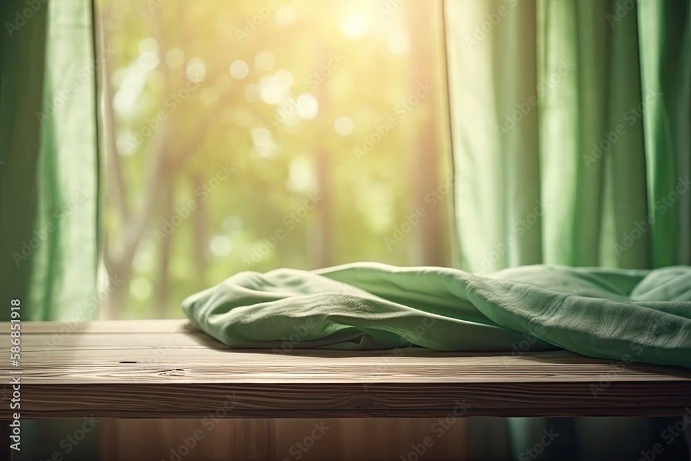 cozy bed with a green blanket. Generative AI