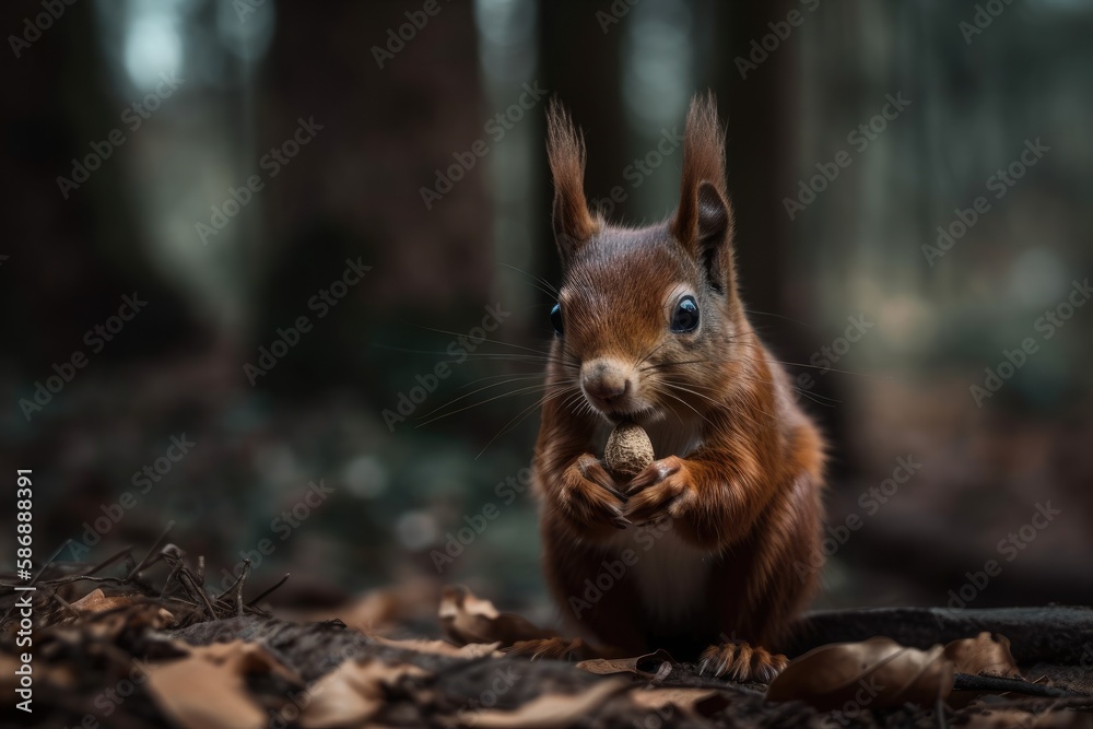 A red squirrel consumes seeds. Generative AI