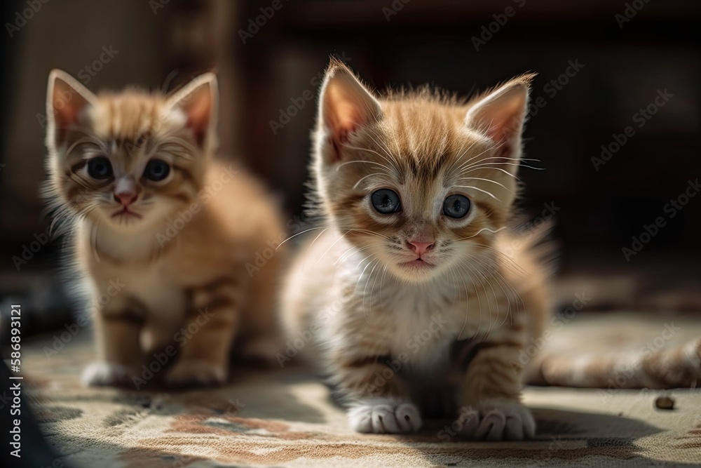 Kittens having fun on a carpet. Generative AI