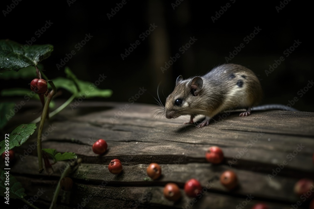 On worn wood, a flying squirrel (Lomys horsfieldi) is searching for little insects. These creatures 