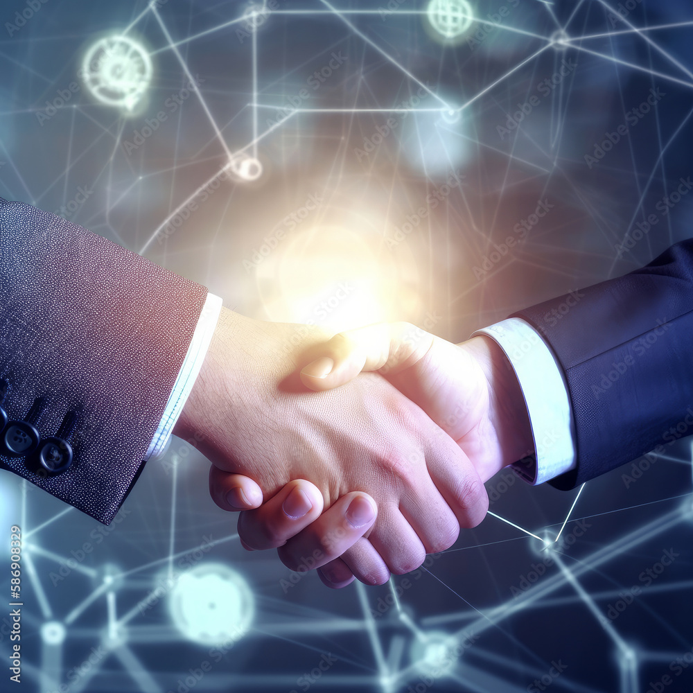 Two businessmen shake hands Illustration Generative AI.