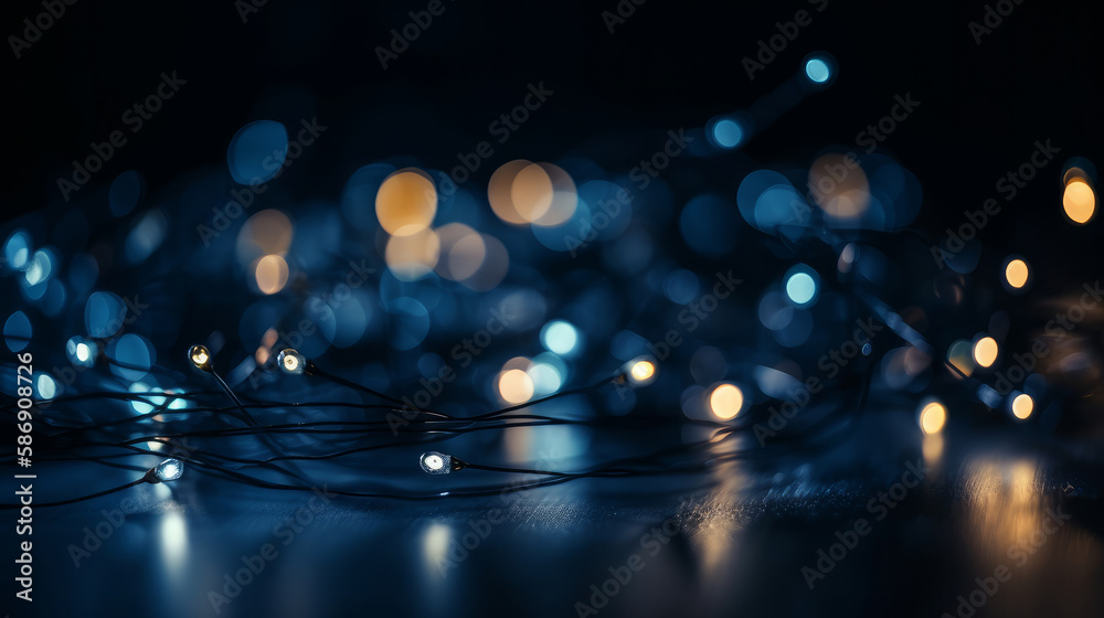 Blue bokeh lights background. Illustration AI Generative.