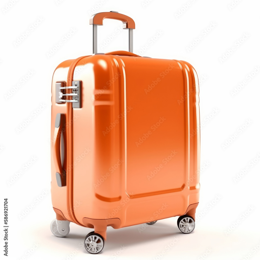 Orange suitcase isolated. Illustration AI Generative.