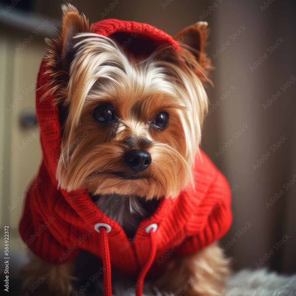 Cute Yorkshire terrier dog. Illustration AI Generative.