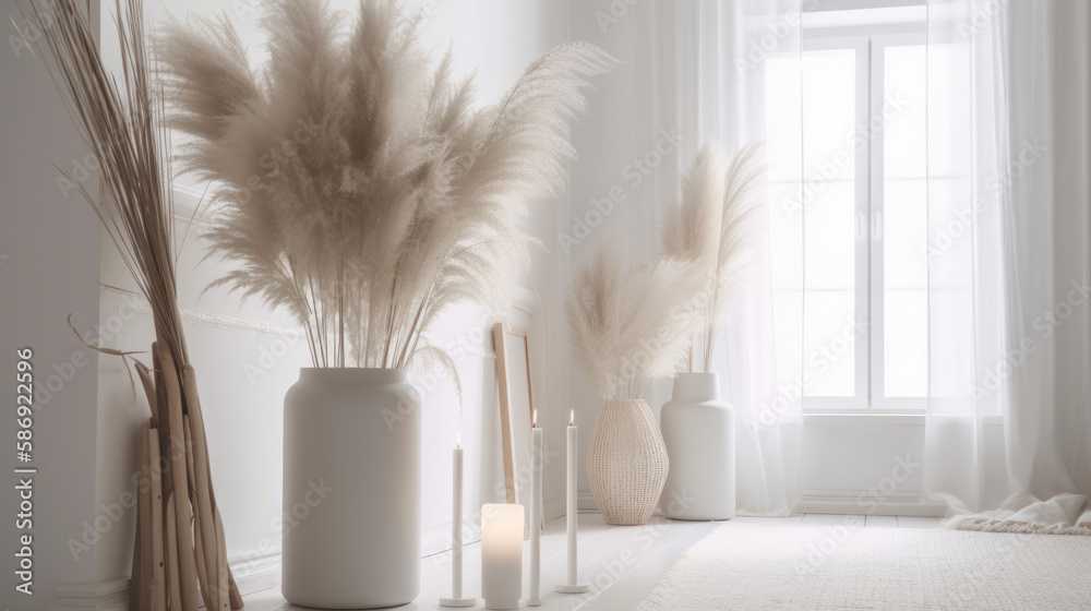 Interior design with Pampas grass,  Illustration AI Generative.