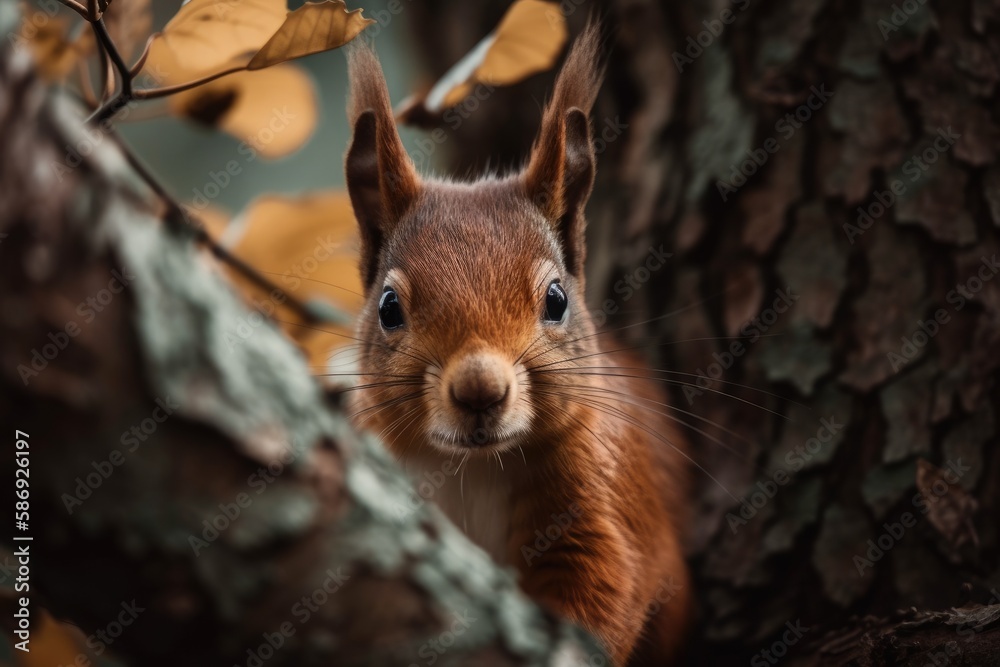 Squirrel in a tree image. Generative AI