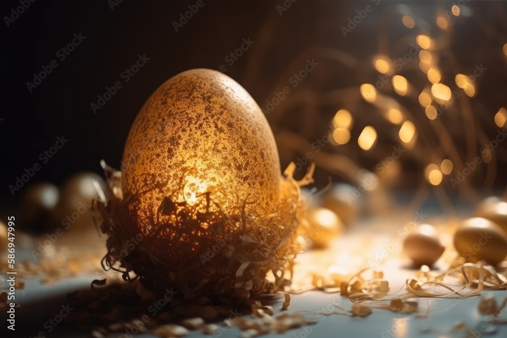 close-up view of a white chicken egg on a wooden table. Generative AI