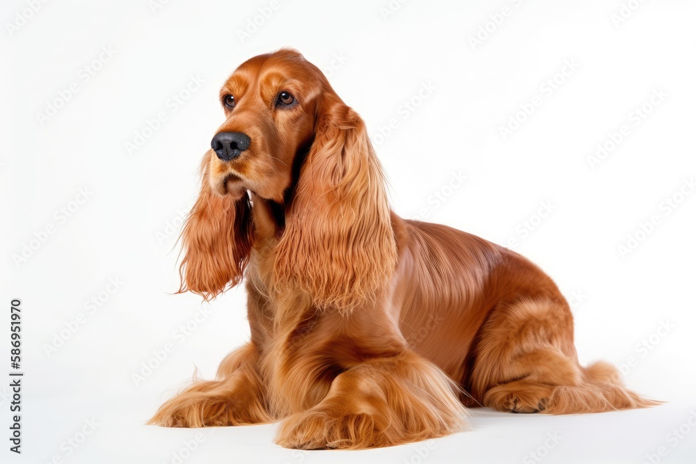 Purebred English Cocker Spaniel dog on a white backdrop. Generative AI