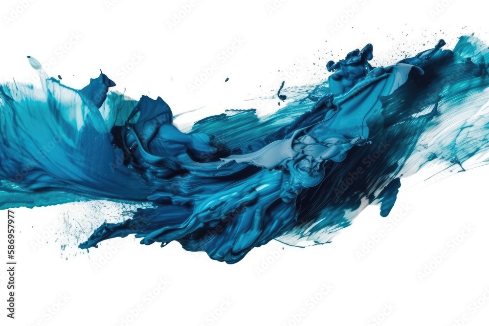 abstract blue and white painting on a clean white background. Generative AI