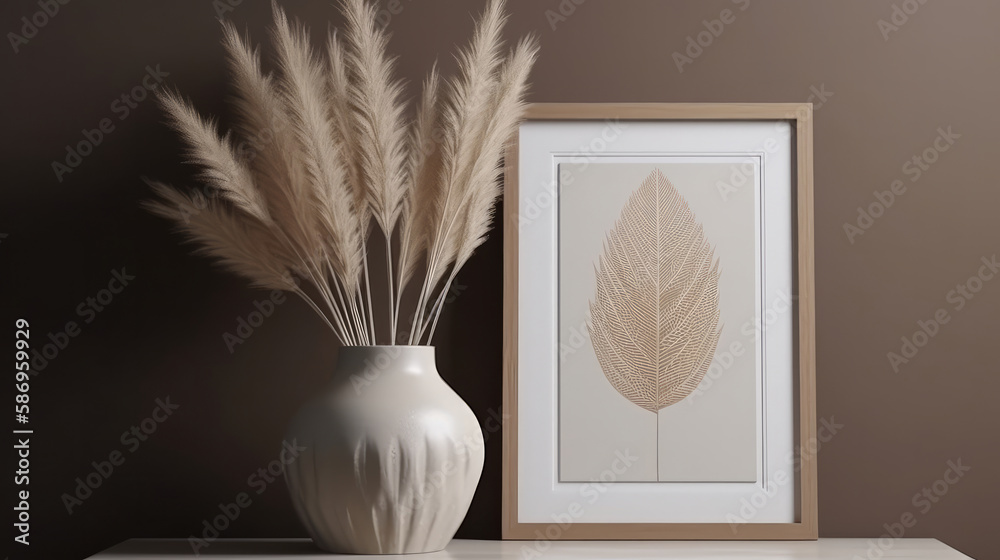 Interior design with Pampas grass,  Illustration AI Generative.