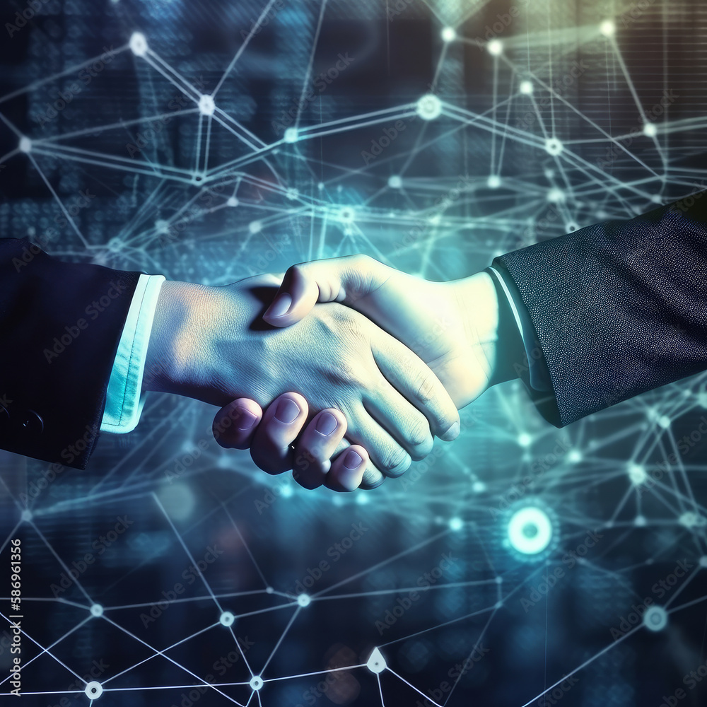 Two businessmen shake hands Illustration Generative AI.