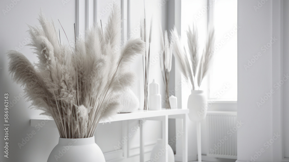 Interior design with Pampas grass,  Illustration AI Generative.