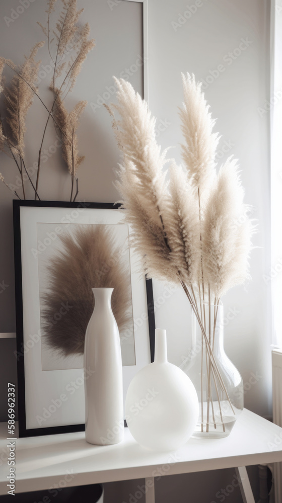 Interior design with Pampas grass,  Illustration AI Generative.