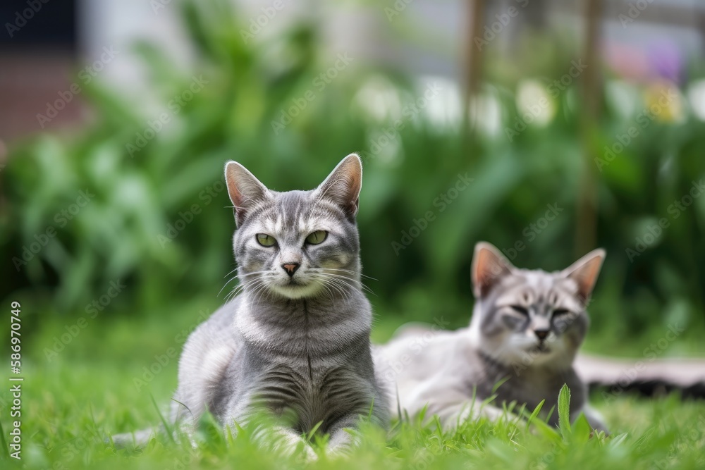 The kitties are relaxing in the garden. Generative AI