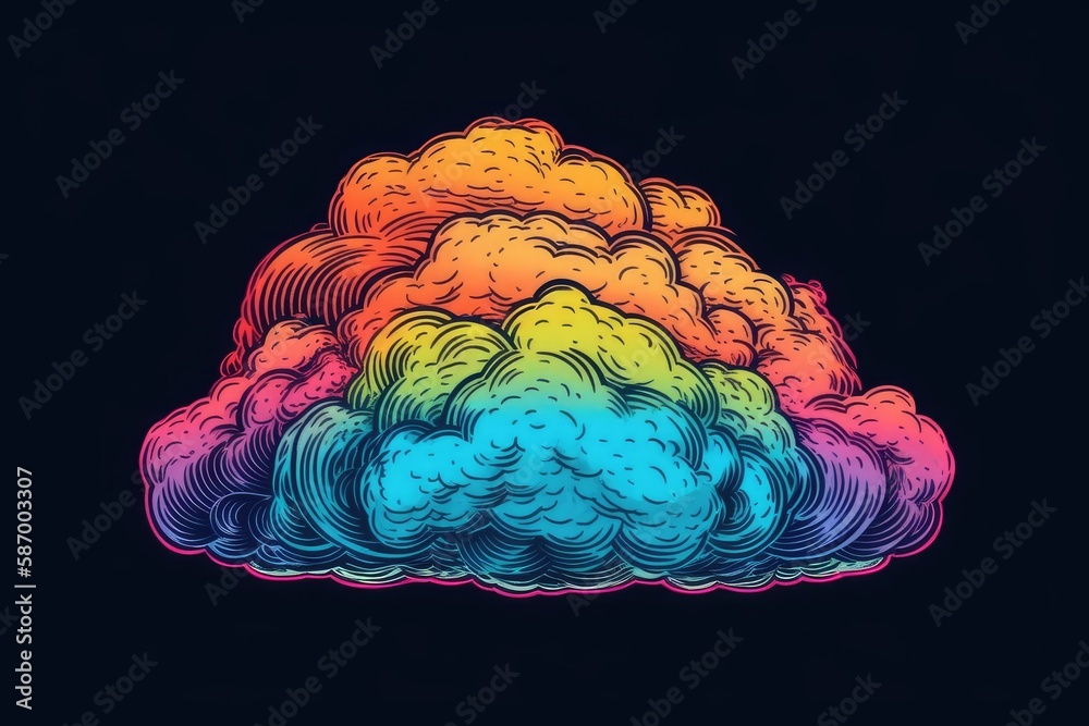 colorful cloud with a rainbow gradient against a dark background. Generative AI