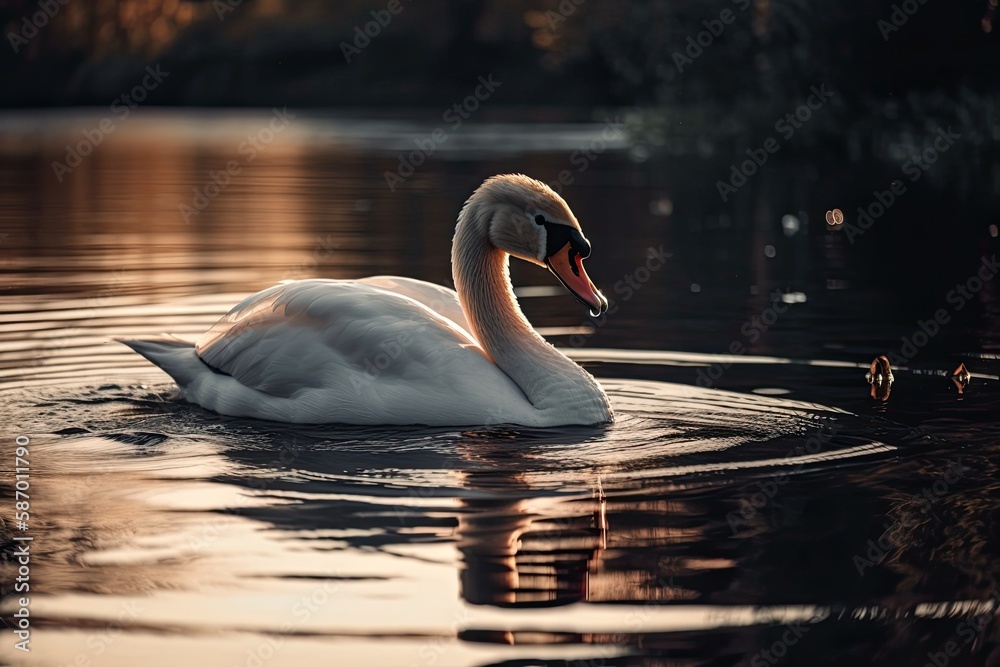 Swan in the evening. Generative AI