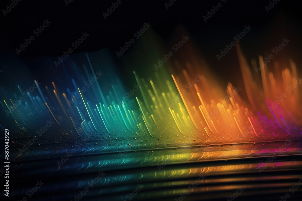  a rainbow of light reflecting off the water of a body of water with a black background and a black 