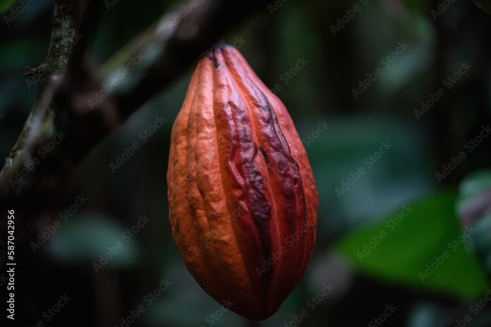  a close up of a flower on a tree branch with leaves in the background and a blurry image of leaves 