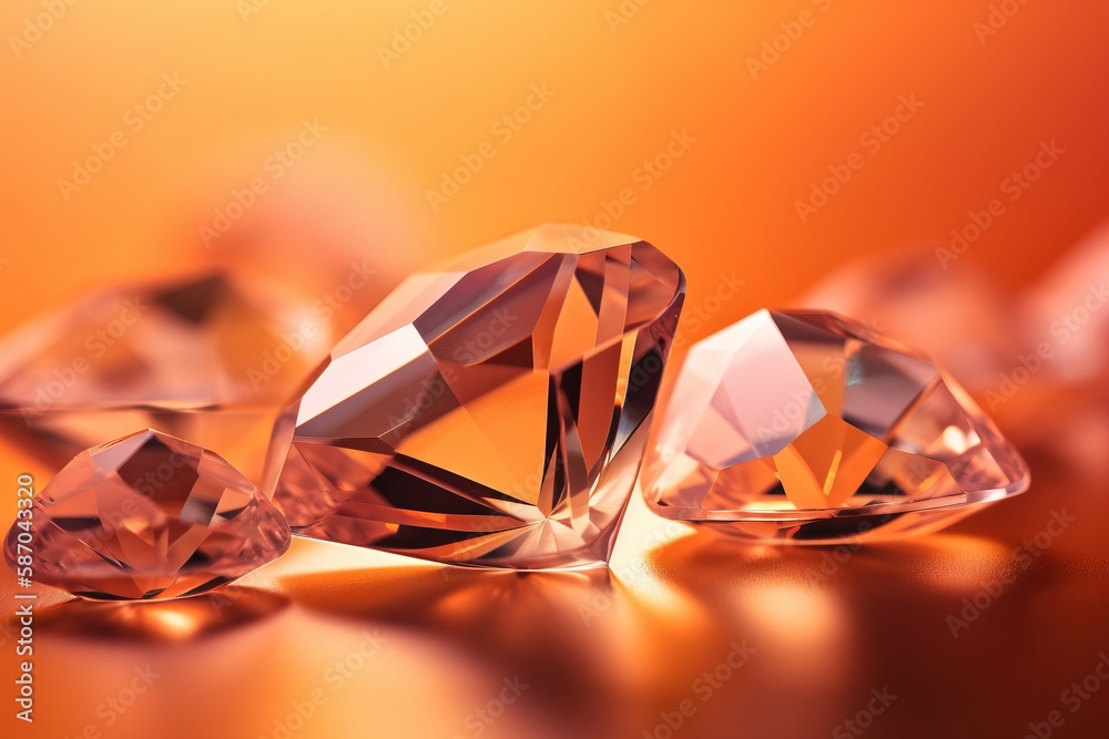  a group of pink diamonds sitting on top of a table next to a yellow background and a yellow wall be