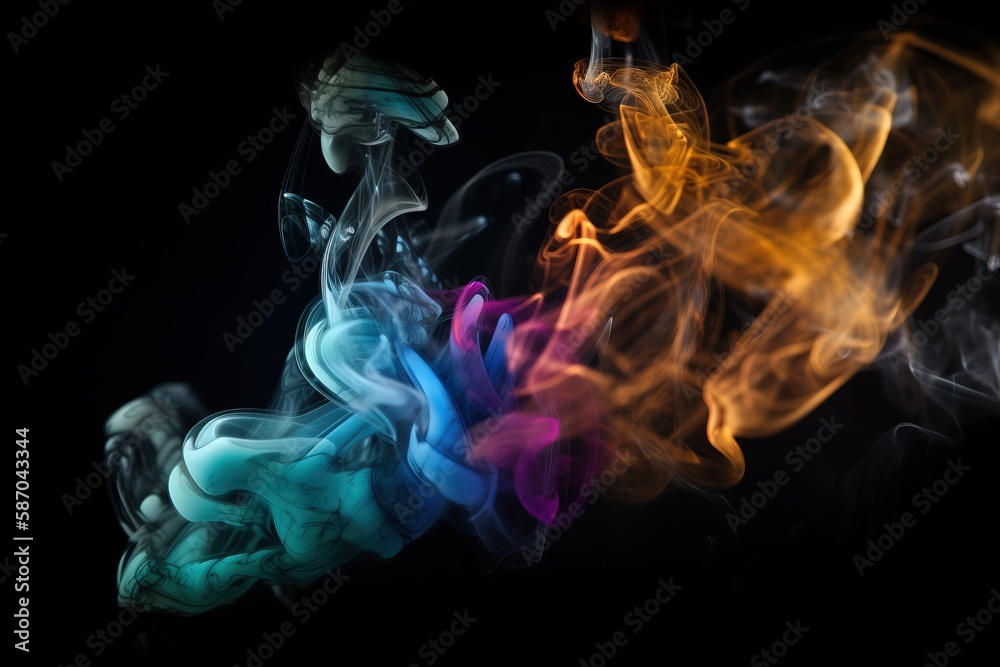  a group of colorful smokes on a black background with a black background and a black background wit