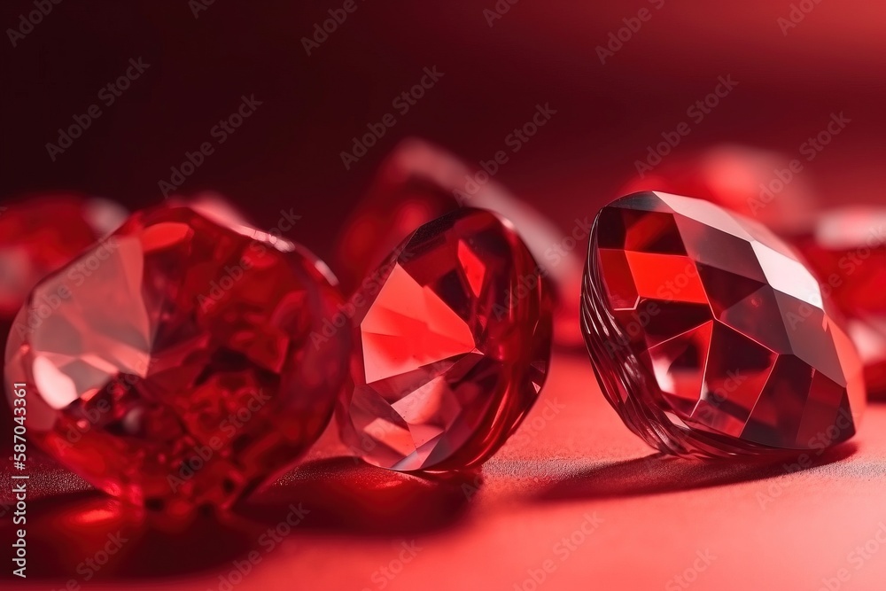  a group of red diamonds sitting on top of a red table top next to a red background with a red light