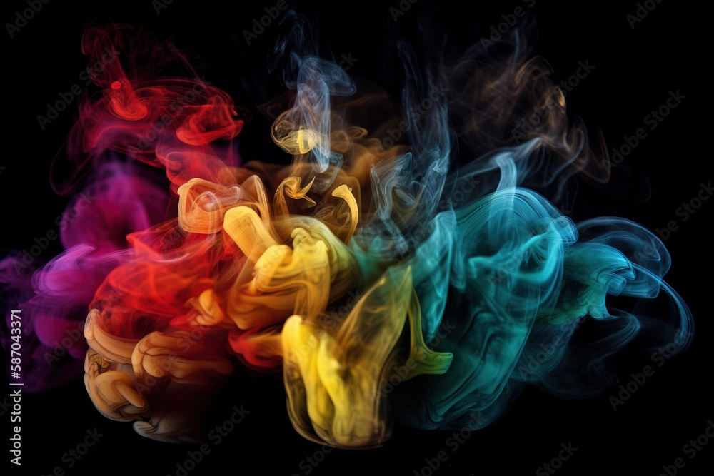  a group of colored smokes on a black background.  generative ai