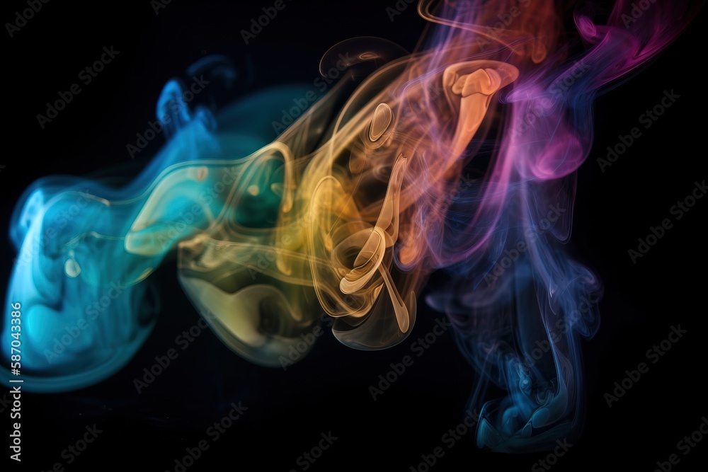  a group of colorful smokes on a black background with a black background and a black background wit