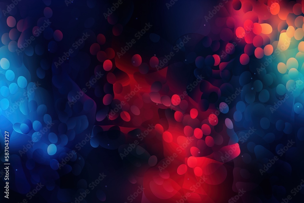  a blurry image of a blue and red background with circles of light in the middle of the image and a 