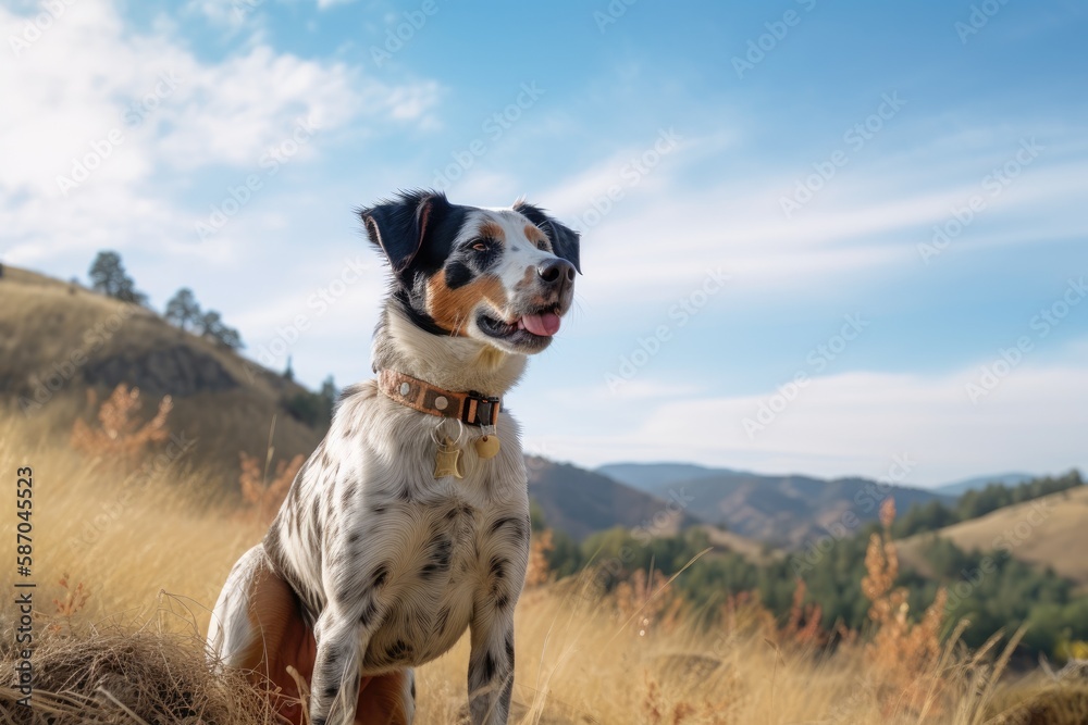 Hiking through the wilds of California with a catahoula leopard dog. Generative AI