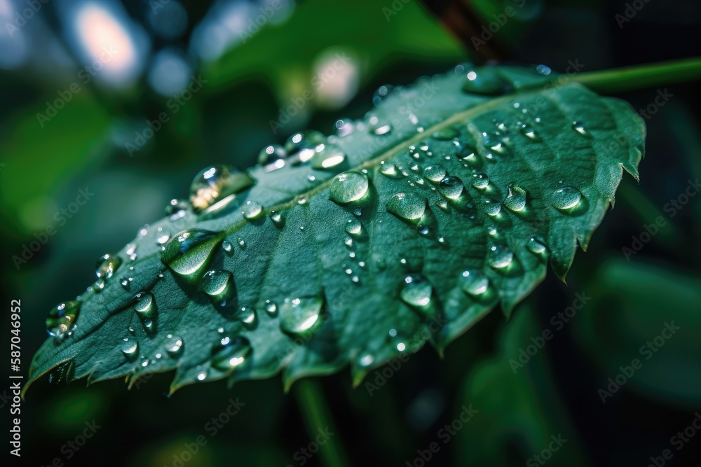 water drips on a green leaf. Generative AI