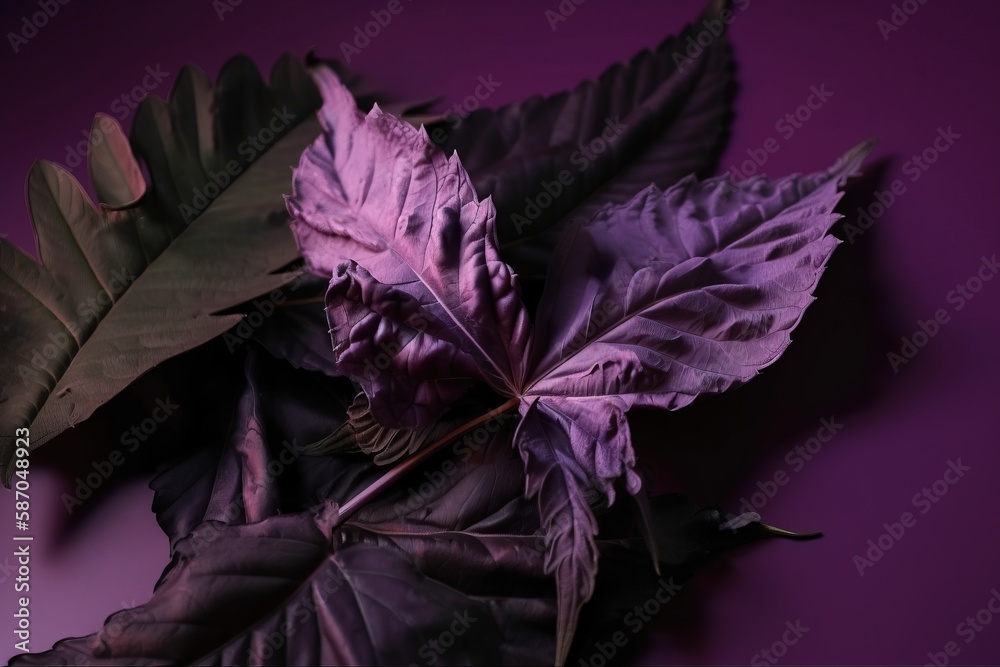  a purple flower with green leaves on a purple background with a purple background behind it is a pu