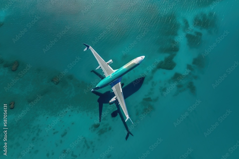  an airplane is flying over the water and rocks in the ocean waterside area of the island of the isl