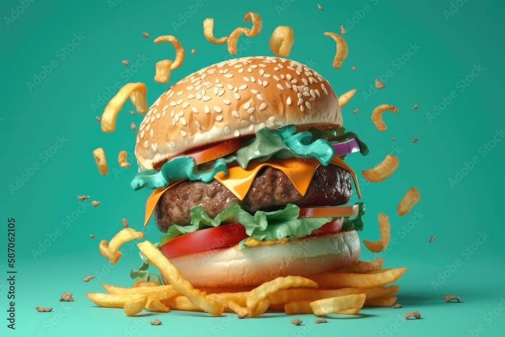 hamburger with toppings falling off. Generative AI