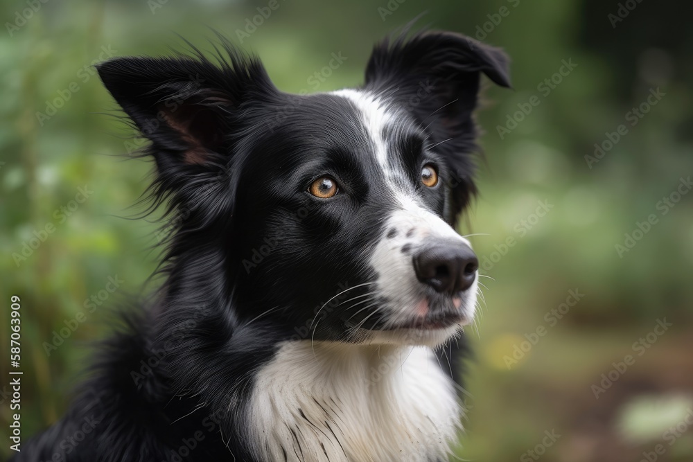 Border collie with short hair relaxing in a park. Generative AI