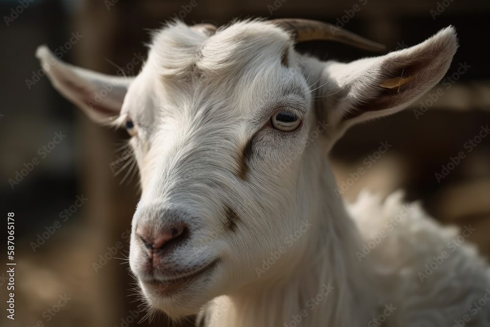 a close up shot of a young goat. Generative AI