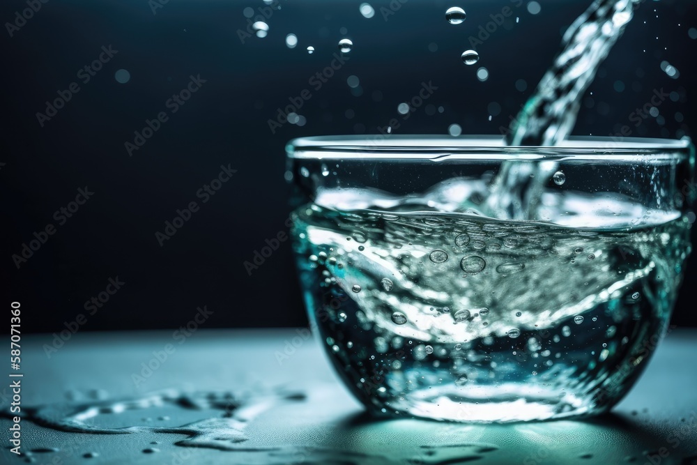 glass of water on a wooden table. Generative AI